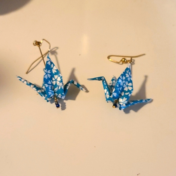 Jewelry - Paper crane earrings - blue